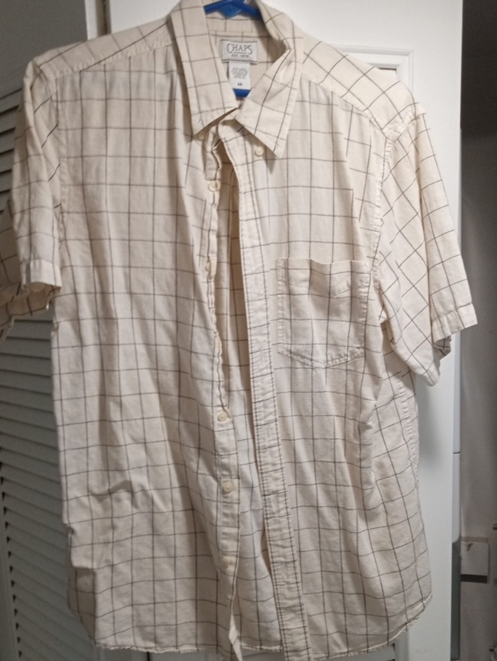 Chaps Cream Short-Sleeve Windowpane Button-Down Shirt